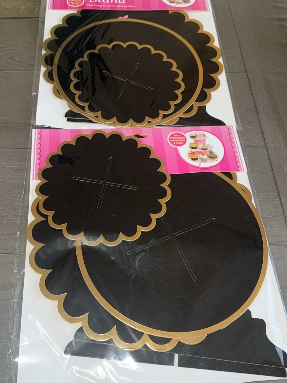 SET OF TWO 3-Tier Cupcake Stand for Parties White & Gold OR Black & Gold NEW